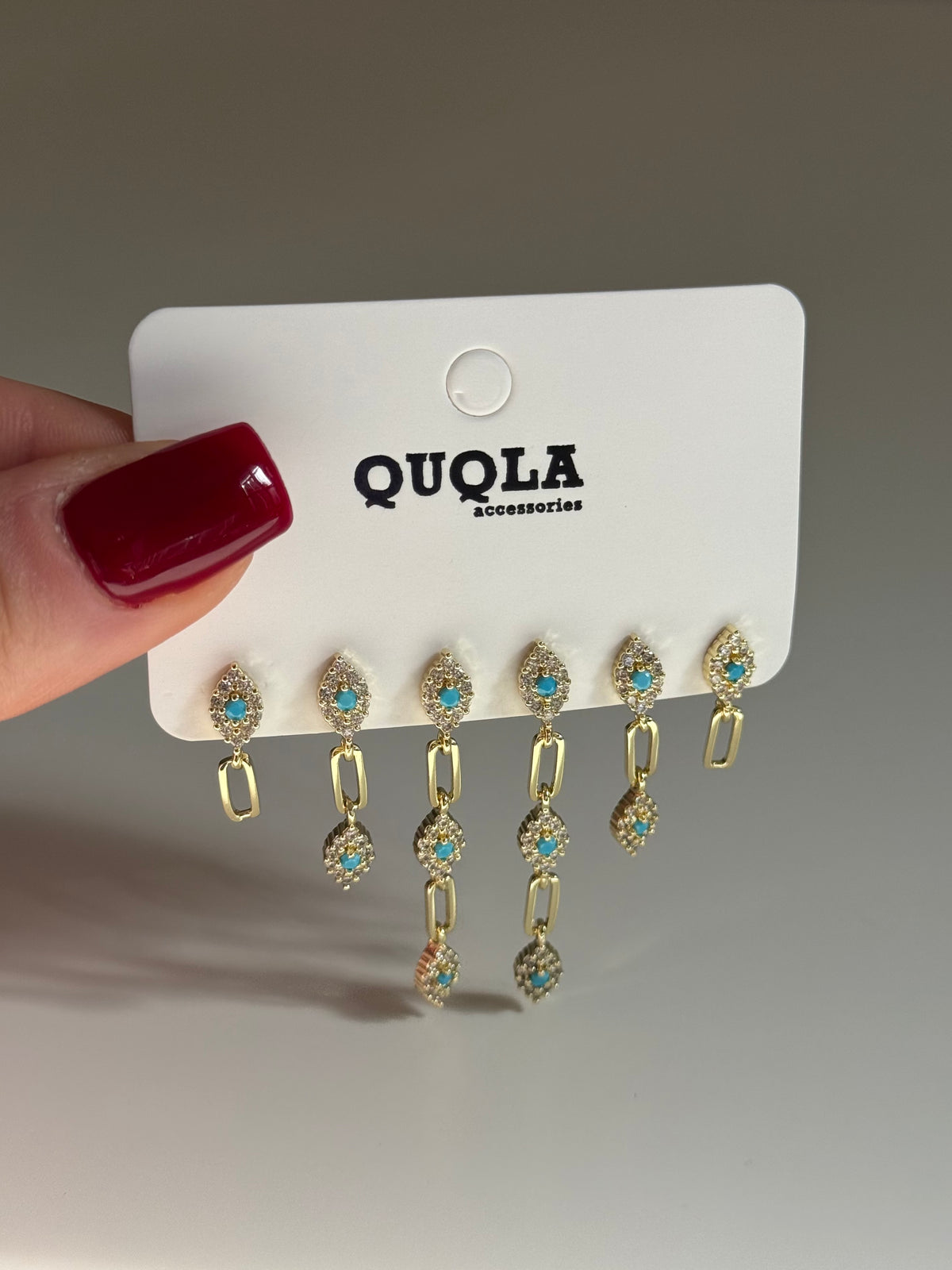 Gold Rengi Mavi Gözlü Set Küpe