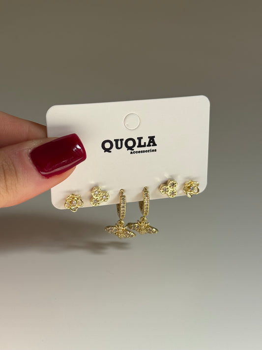 Gold Rengi Arı Figürlü Set Küpe