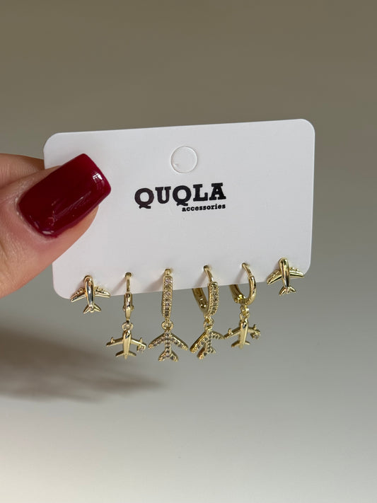 Gold Rengi Uçak Model Set Küpe