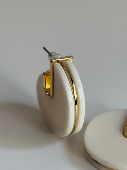 Gold Rengi Renkli Taşlı Oval Model Kadın Küpe