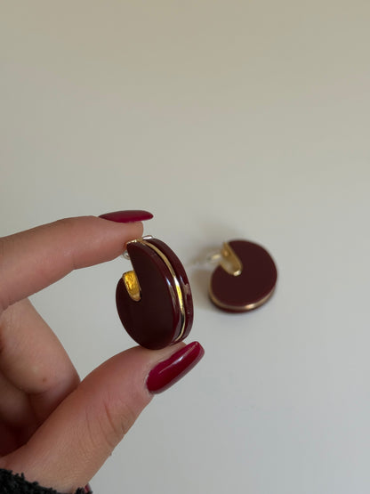 Gold Rengi Renkli Taşlı Oval Model Kadın Küpe
