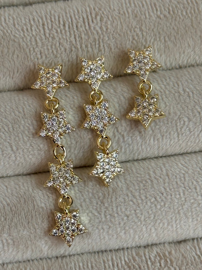 Gold Rengi Yıldız Model Üçlü Set Küpe