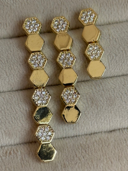 Gold Rengi Altıgen Model Üçlü Set Küpe