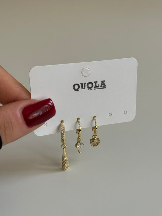 Gold Rengi Yıldız Model Üçlü Set Küpe