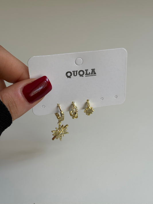 Gold Rengi Kutup Yıldızı Sallantılı Üçlü Set Küpe