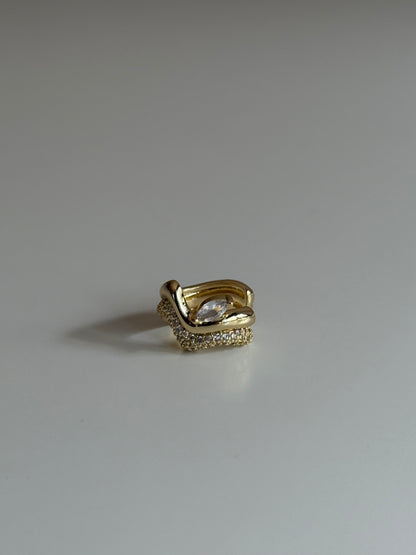 Gold Rengi Markiz Taşlı İki Sıra Model Kadın Kıkırdak Küpe