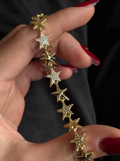Gold Rengi Sıralı Yıldız Model Kadın Bileklik