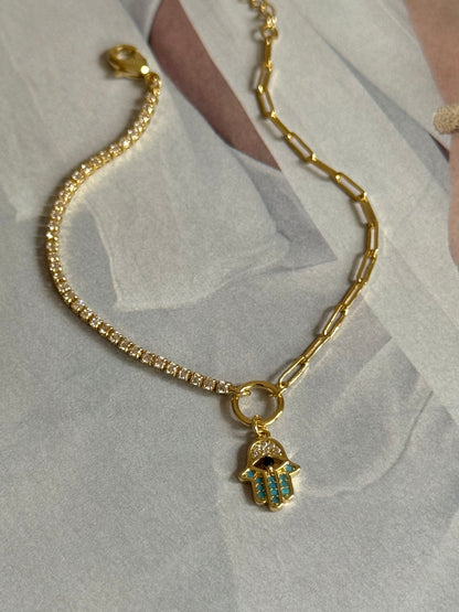 Gold Rengi Su Yolu Ve Zincirli Fatma'nın Eli Model Kadın Bileklik