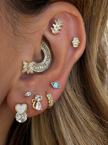 Gold Rengi Taşlı 925 Ayar Gümüş Piercing