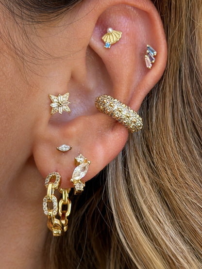 Gold Rengi Renkli Taşlı 925 Ayar Gümüş Piercing