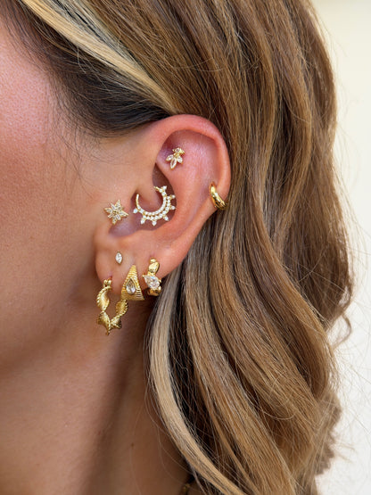 Gold Rengi Taşlı 925 Ayar Gümüş Piercing