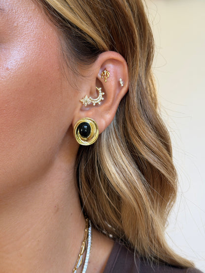 Gold Rengi Küçük Renkli Taşlı Oval Model Kadın Küpe
