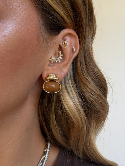 Gold Rengi Renkli Taşlı Oval Model Kadın Küpe