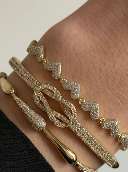 Gold Rengi Taşlı İkili Düğüm Model Kadın Kelepçe Bileklik