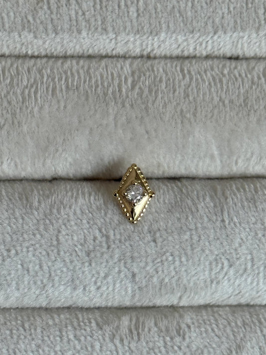 Gold Rengi Tek Taşlı 925 Ayar Gümüş Piercing