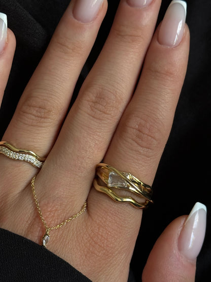 Gold Rengi Baget Taşlı Çoklu Model Kadın Yüzük