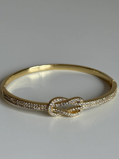 Gold Rengi Taşlı İkili Düğüm Model Kadın Kelepçe Bileklik