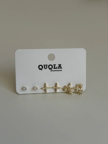 Gold Rengi Parıltı Model Set Küpe