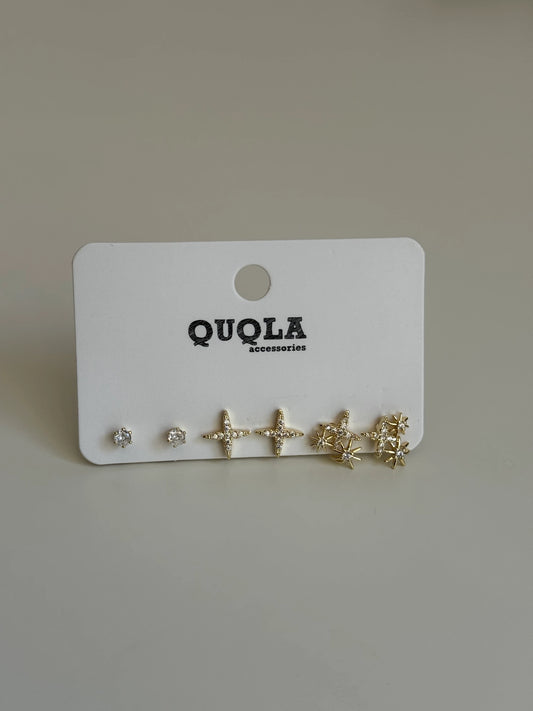 Gold Rengi Parıltı Model Set Küpe