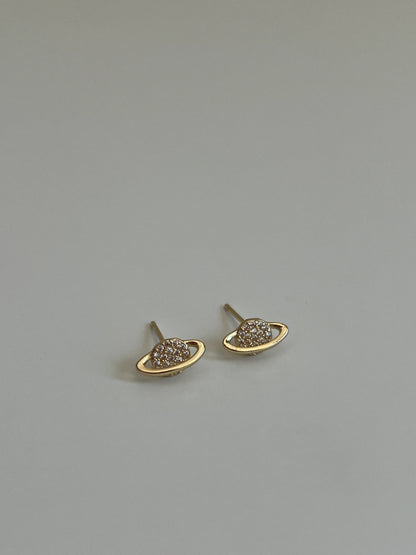 Gold Rengi Zirkon Taşlı Satürn Model Kadın Minimal Küpe