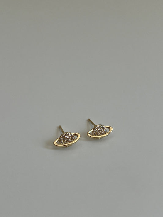 Gold Rengi Zirkon Taşlı Satürn Model Kadın Minimal Küpe