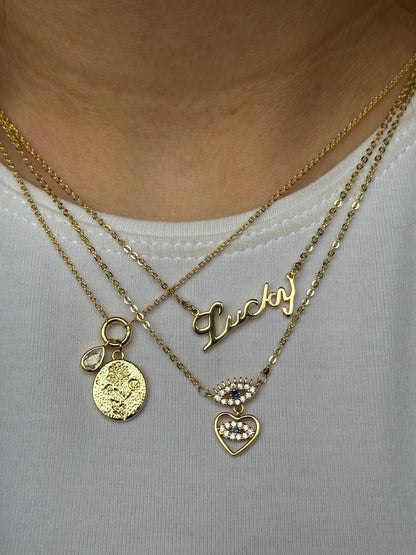 Gold Rengi Ağaç Figürlü Yuvarlak Model Kadın Kolye