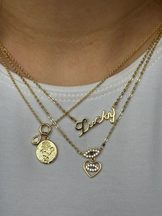Gold Rengi Ağaç Figürlü Yuvarlak Model Kadın Kolye