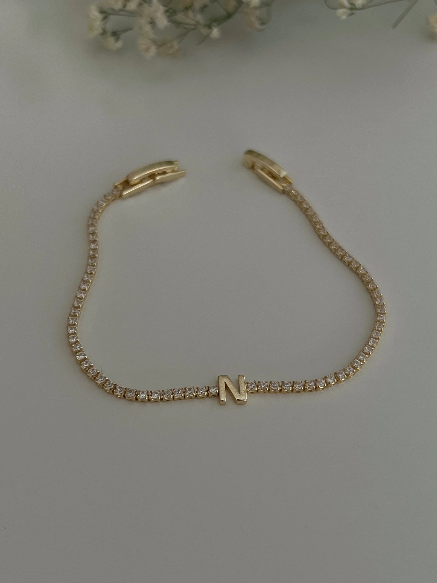 Gold Rengi Zirkon Taşlı Harf Kadın Bileklik