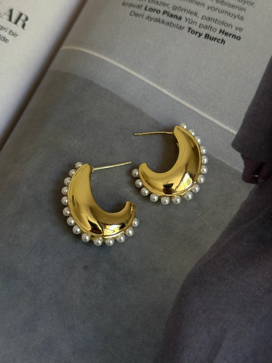 Gold Rengi İnci Detaylı Kadın Küpe