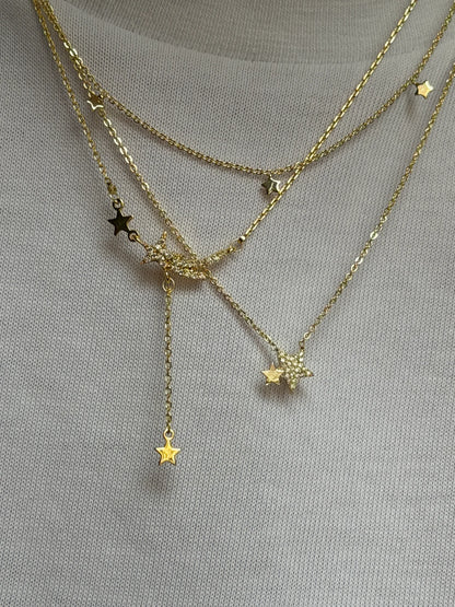 Gold Rengi İki Sıra Yıldız Model Kadın Kolye