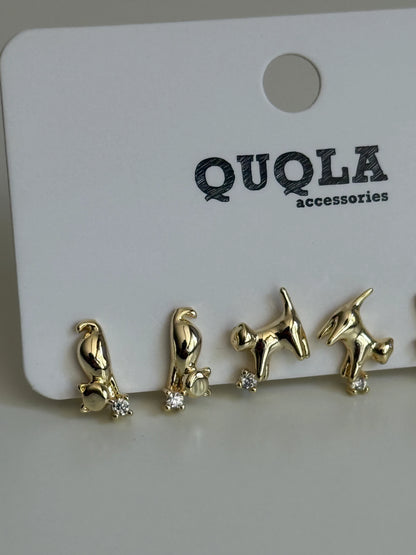 Gold Rengi Kedi Model Set Küpe