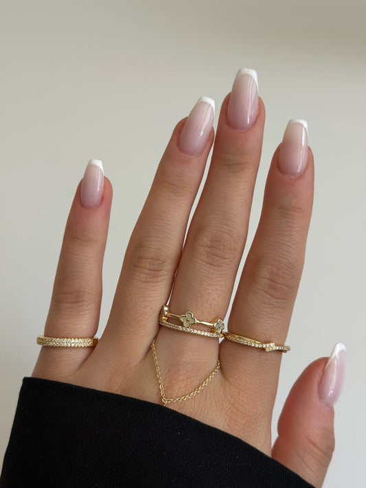 Gold Rengi Yonca Model İki Sıra Kadın Yüzük
