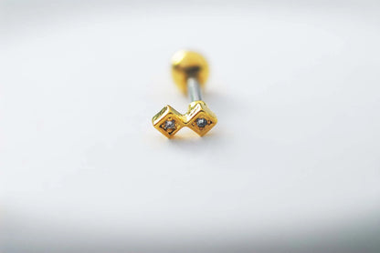 Gold Rengi Zirkon Taşlı İkili Piercing