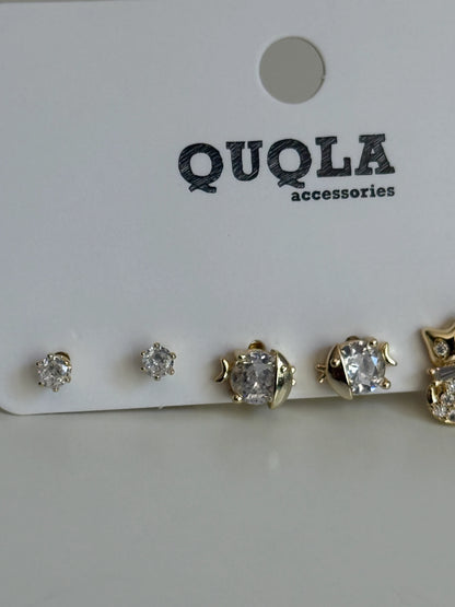 Gold RengiKedi Ve Taşlı Set Küpe