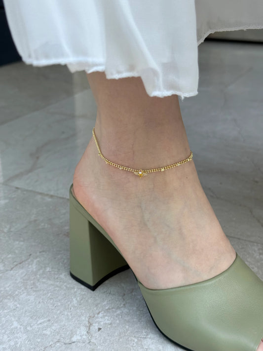 Gold Rengi Taşlı Arı Model Kadın Halhal