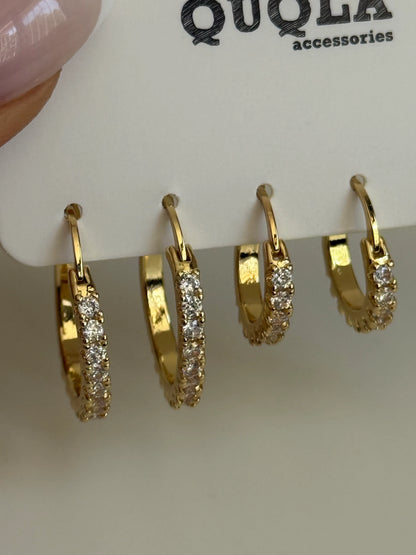 Gold Rengi Taşlı Halka Model Set Küpe