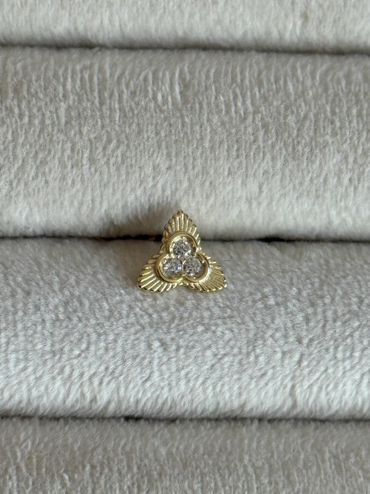 Gold Rengi 925 Ayar Gümüş Üç Yapraklı Yonca Piercing