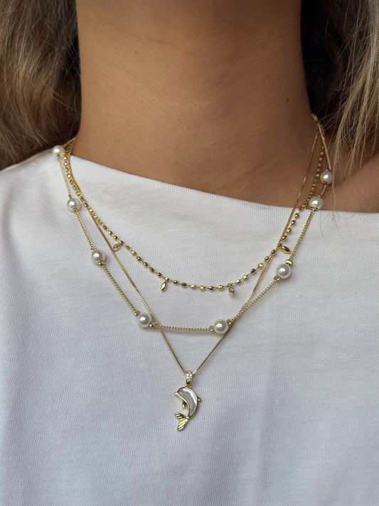 Gold Rengi Sedef Taşlı Balık Model Kadın Kolye