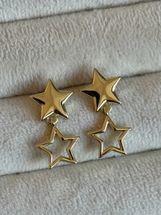 Gold Rengi İkili Yıldız Sallantılı Xupıng Kadın Küpe