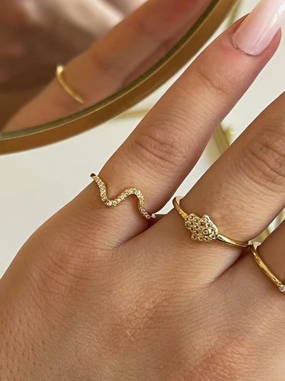Gold Rengi Dalga Model Serçe Parmak Kadın Yüzük