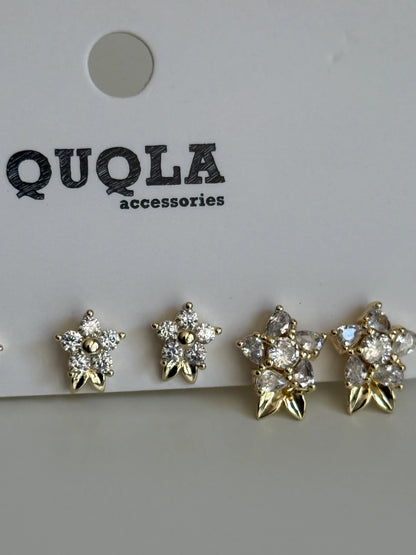 Gold Rengi Çiçekli Set Küpe