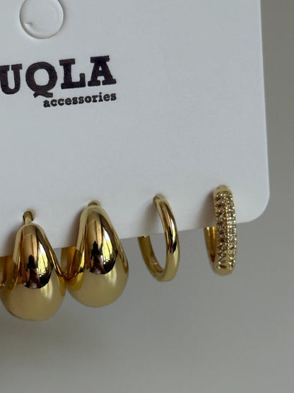 Gold Rengi Halka Set Küpe
