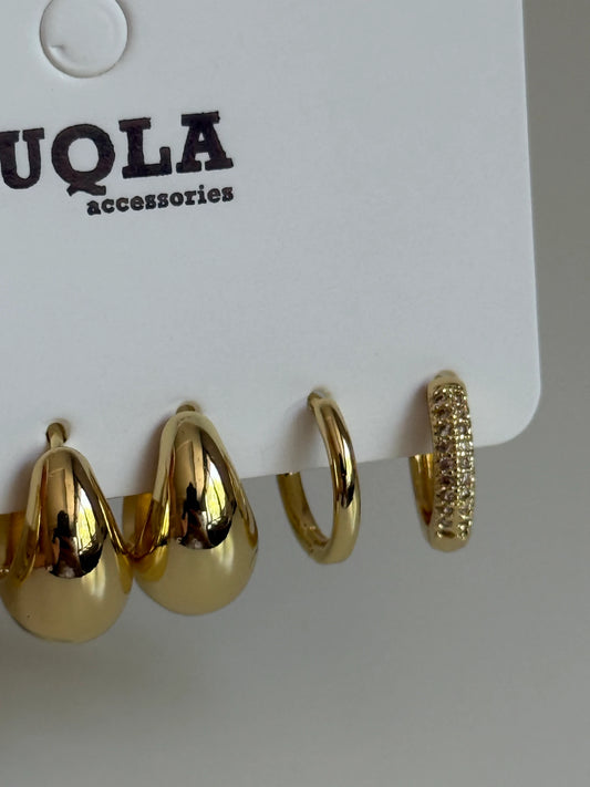 Gold Rengi Halka Set Küpe