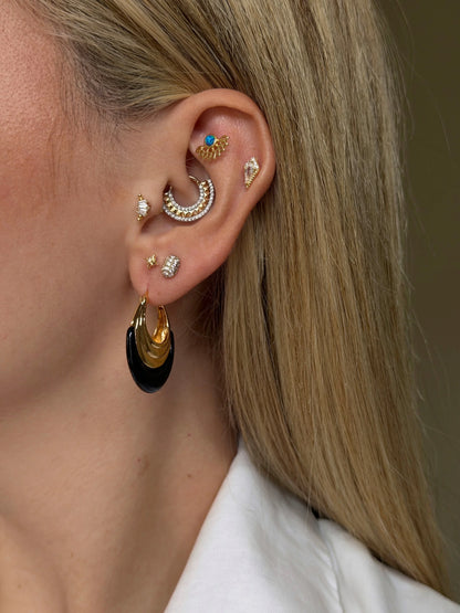 Gold Rengi Mavi Taş Detay 925 Ayar Gümüş Piercing