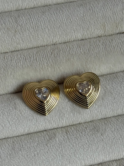 Gold Rengi Renkli Taşlı Kalp Model Kadın Küpe