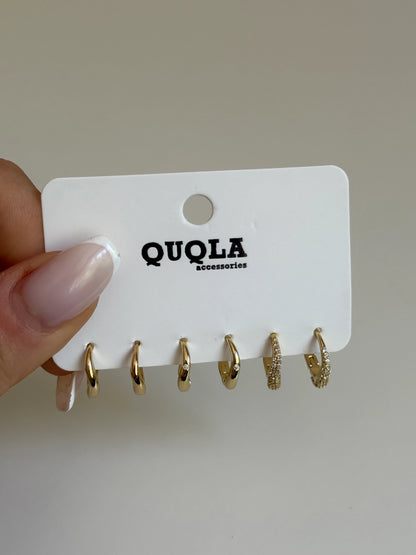 Gold Rengi Dalgalı Halka Model Set Küpe