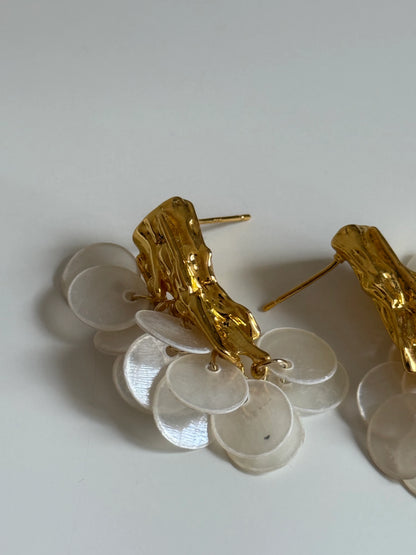 Gold Rengi Yuvarlak Sedef Taşlı Kadın Küpe