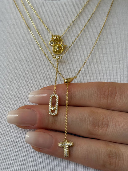 Gold Rengi Damla Detay Asansörlü Harf Kadın Kolye