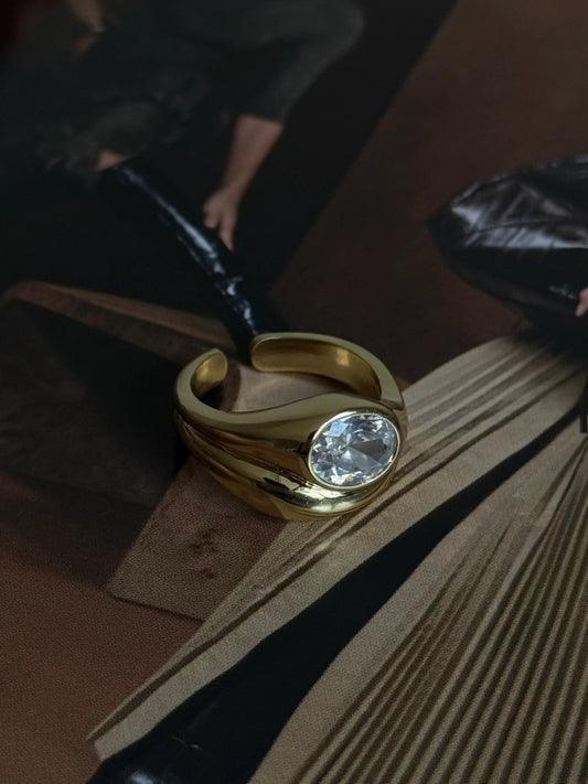 Gold Rengi Damla Taşlı Kadın Yüzük