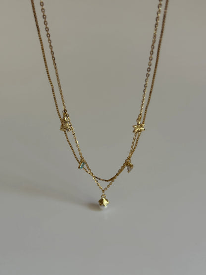 Gold Rengi İki Sıra Sallantılı Kadın Kolye